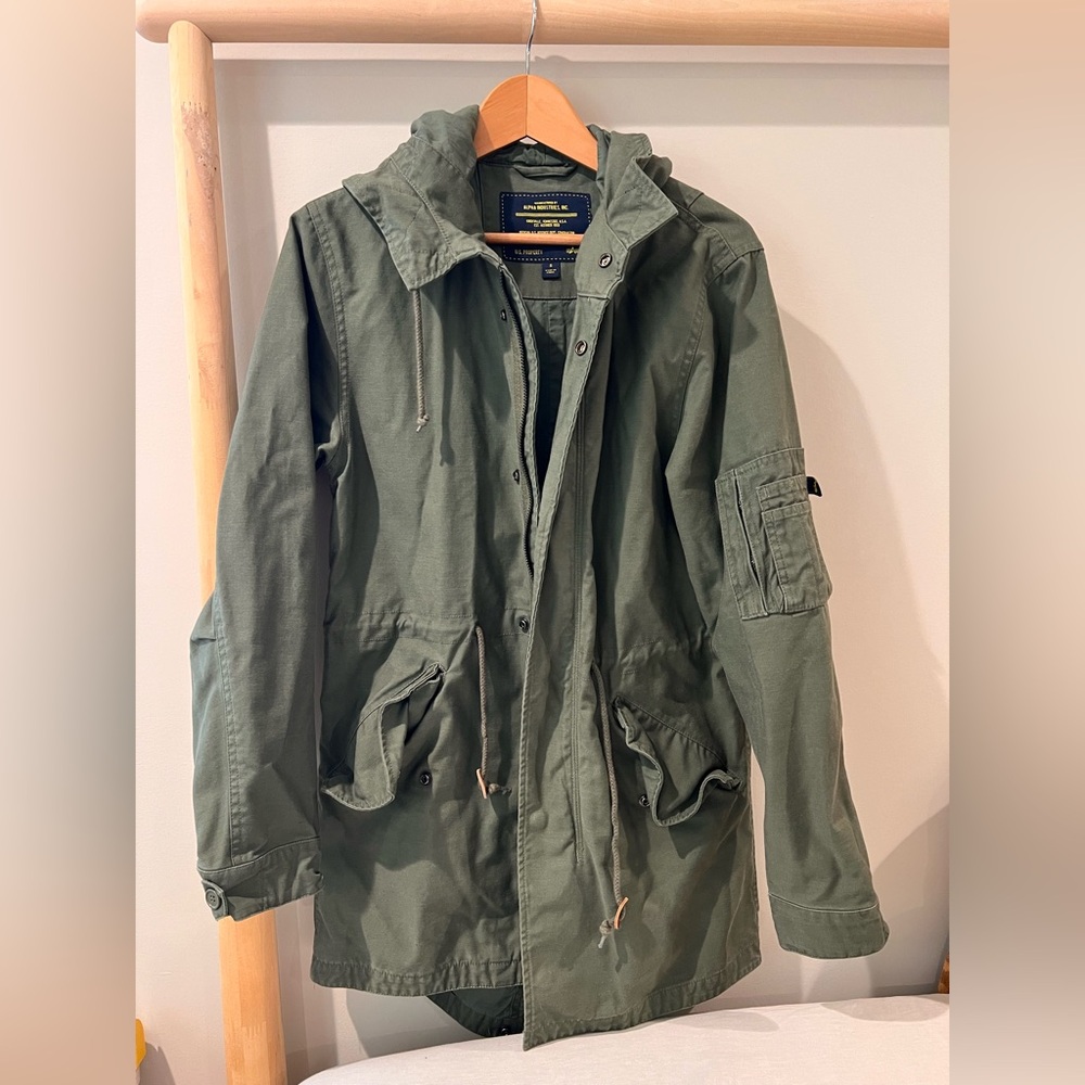 Alpha Industries Fishtail Parka Hooded Jacket Coat Olive Green Military sz small